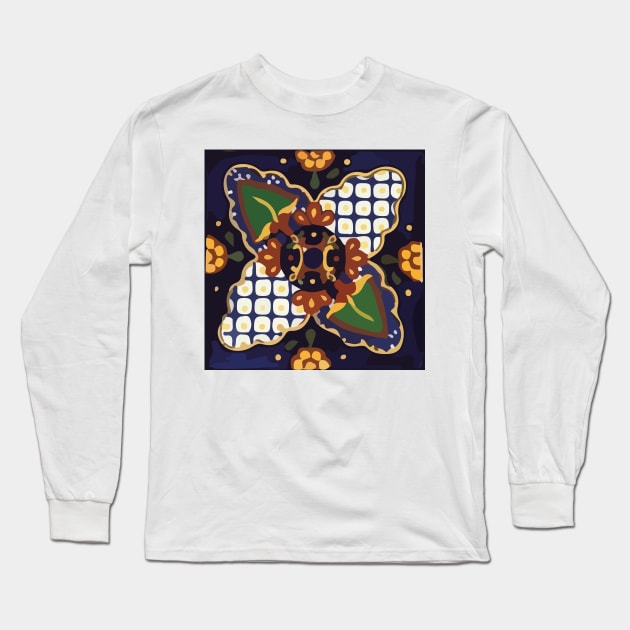 Ornamental floral classic mexican talavera tile Long Sleeve T-Shirt by T-Mex